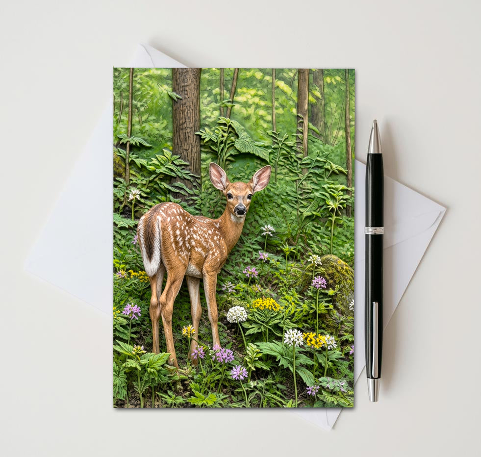 White Tailed Deer Fawn Note Cards, Set of 8 Handmade 5x7 Woodland Nature Greeting Cards