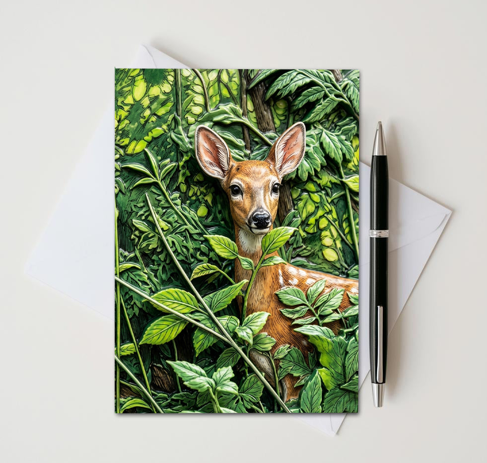 White Tailed Deer Fawn Note Cards, Set of 8 Handmade 5x7 Woodland Nature Greeting Cards