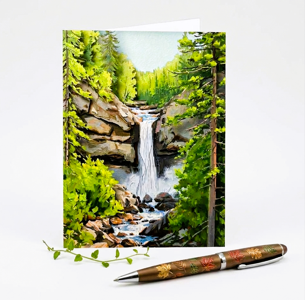 Forest Waterfall Note Card - 5x7 Blank Scenic Nature Greeting Card