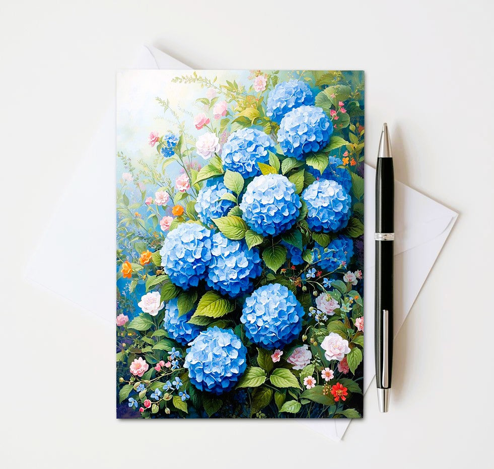 Blue Hydrangea Note Cards | Handmade Nature Stationery Set