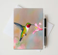 Watercolor Hummingbird Note Card, Handmade 5x7 Floral Bird Greeting Card