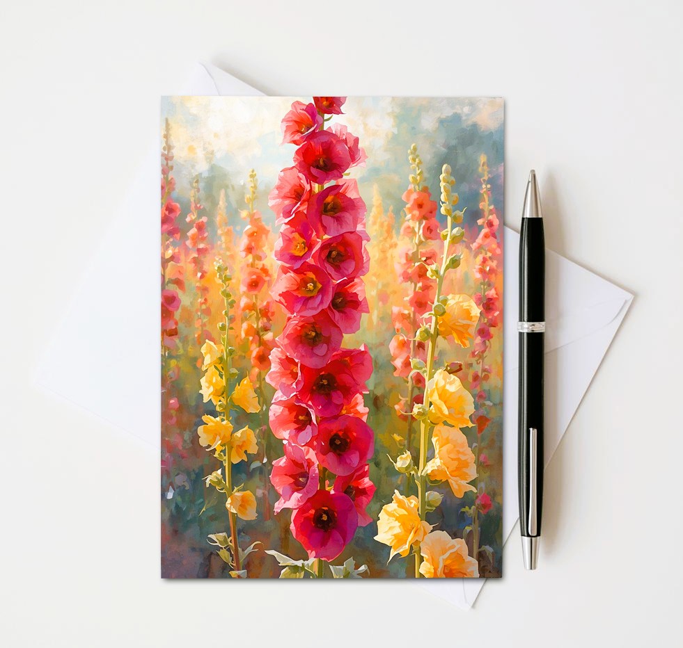 Hollyhock Note Cards | Handmade Nature Stationery Set