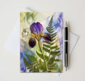 Purple Iris & Wild Fern Note Card, Handmade 5x7 Botanical Greeting Card