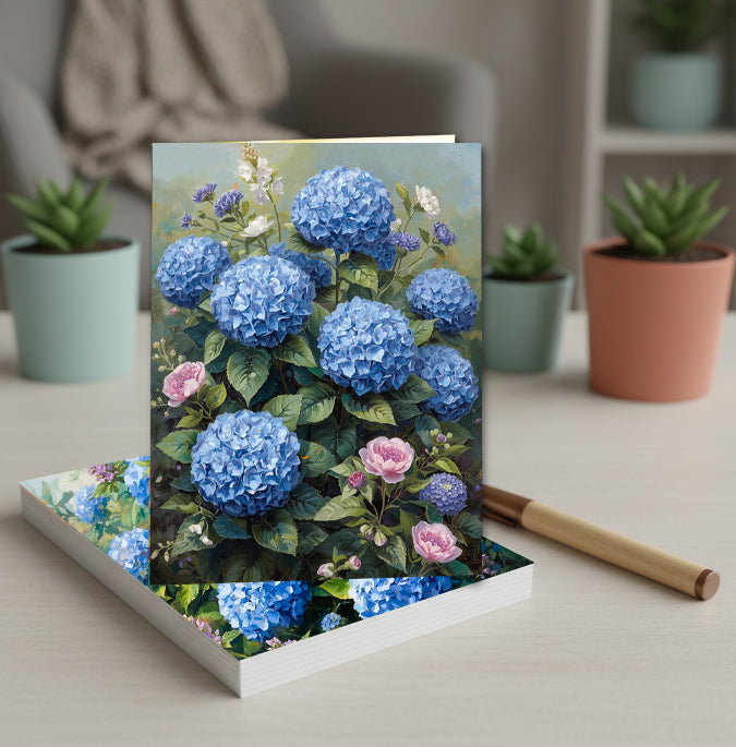 Blue Hydrangea Note Cards | Handmade Nature Stationery Set