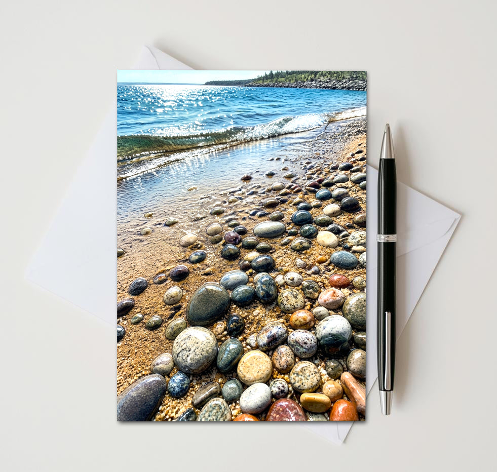 Lake Superior stone stationery with glowing horizon view
