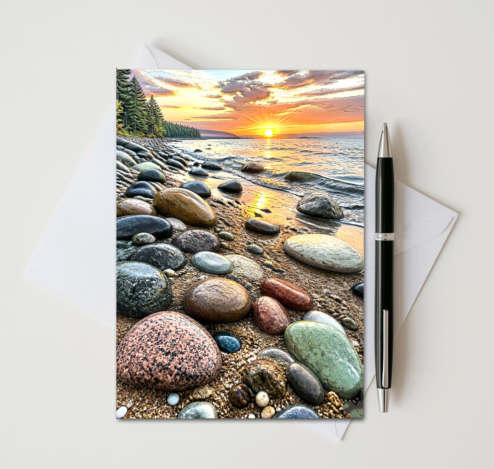 Handmade beach rock note card for rock collectors
