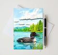Lone Loon Note Card, Handmade 5x7 Great Lakes Nature Greeting Card