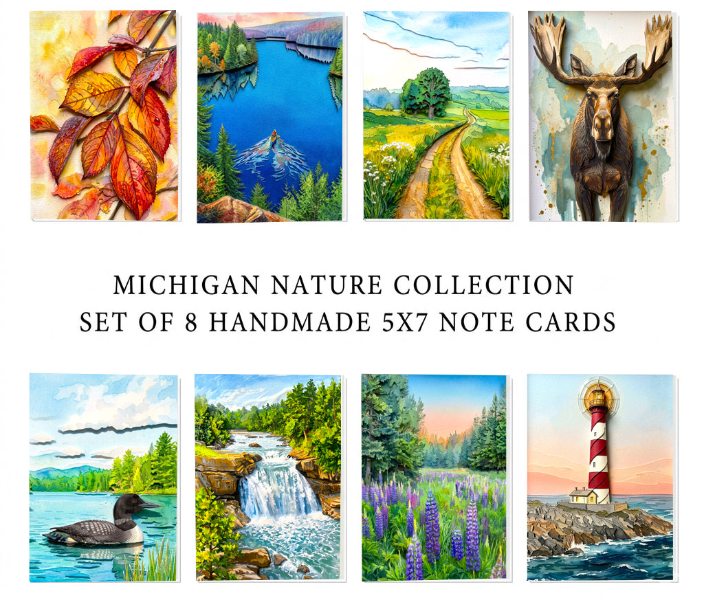 Michigan Note Cards, Set of 8 Handmade 5x7 Nature Variety Greeting Cards