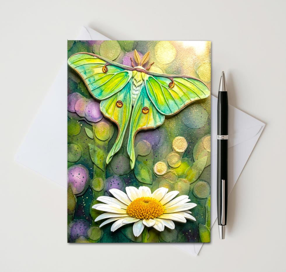 Botanical insect greeting card with cottagecore artwork
