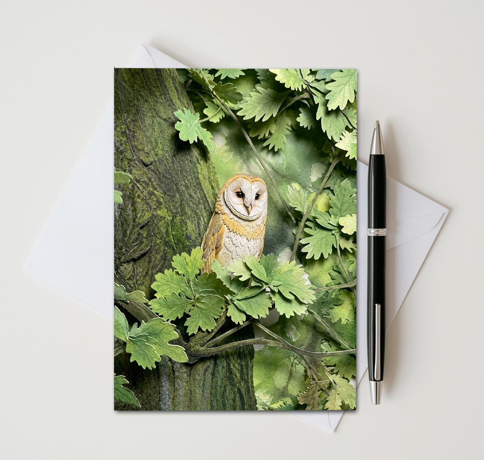 Barn Owl Note Cards Set of 8, Woodland Wildlife Blank 5X7 Greeting Cards, Majestic Bird Stationery, Nature Lover Gift  Pack
