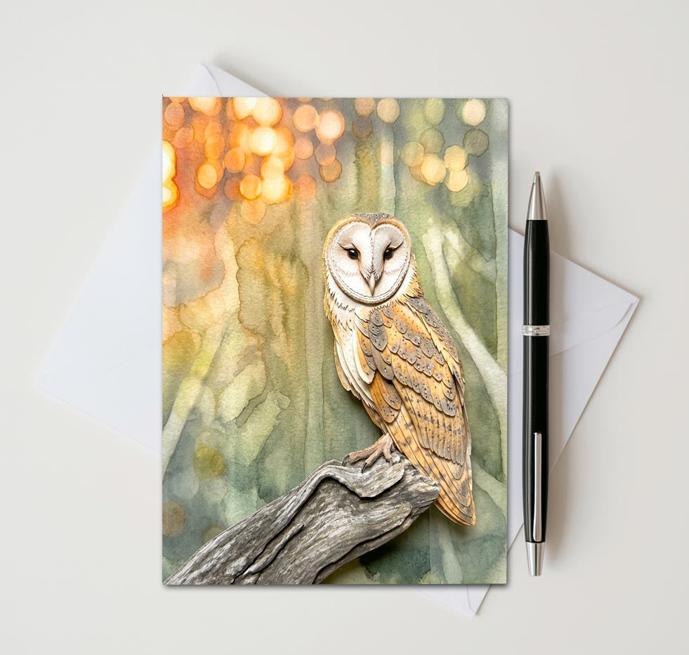 Barn Owl Note Cards Set of 8, Woodland Wildlife Blank 5X7 Greeting Cards, Majestic Bird Stationery, Nature Lover Gift  Pack