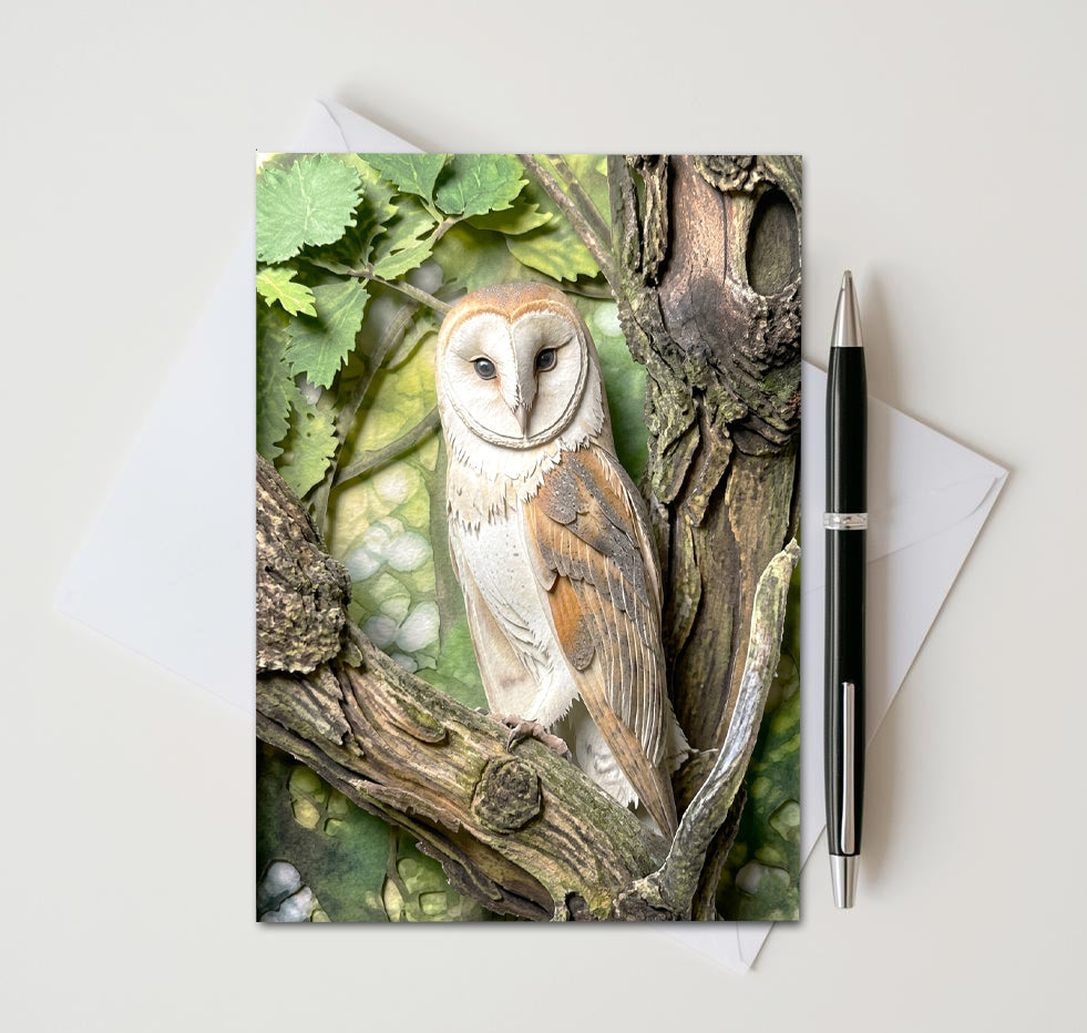 Barn Owl Note Cards Set of 8, Woodland Wildlife Blank 5X7 Greeting Cards, Majestic Bird Stationery, Nature Lover Gift  Pack