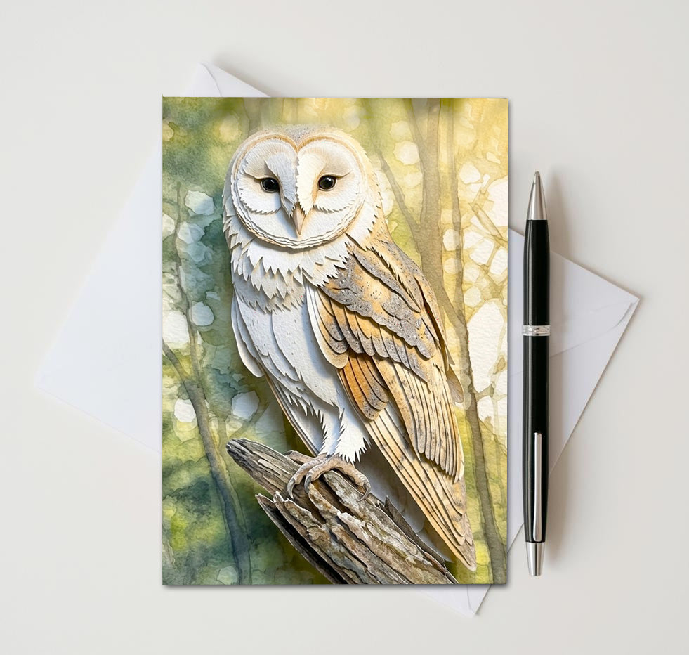 Barn Owl Note Cards Set of 8, Woodland Wildlife Blank 5X7 Greeting Cards, Majestic Bird Stationery, Nature Lover Gift  Pack