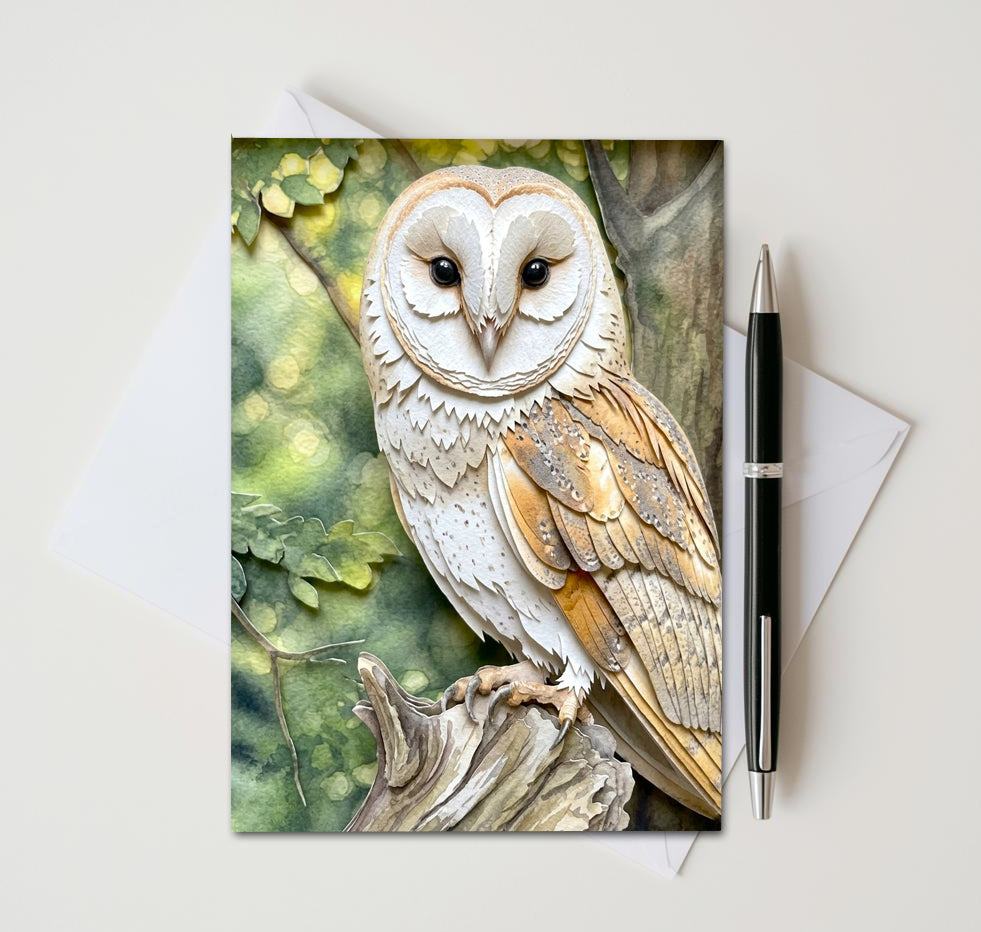 Barn Owl Note Cards Set of 8, Woodland Wildlife Blank 5X7 Greeting Cards, Majestic Bird Stationery, Nature Lover Gift  Pack