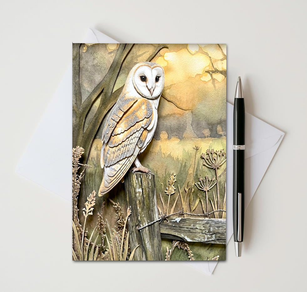 Barn Owl Note Cards Set of 8, Woodland Wildlife Blank 5X7 Greeting Cards, Majestic Bird Stationery, Nature Lover Gift  Pack