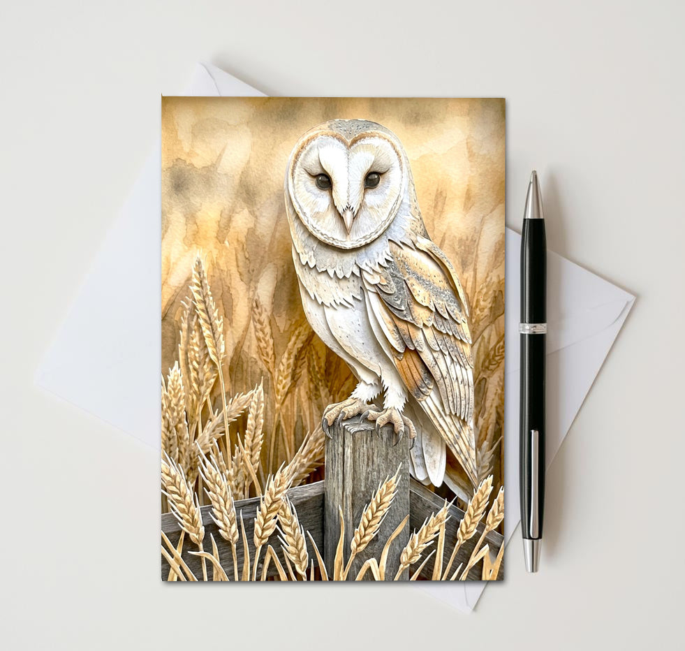 Barn Owl Note Cards Set of 8, Woodland Wildlife Blank 5X7 Greeting Cards, Majestic Bird Stationery, Nature Lover Gift  Pack