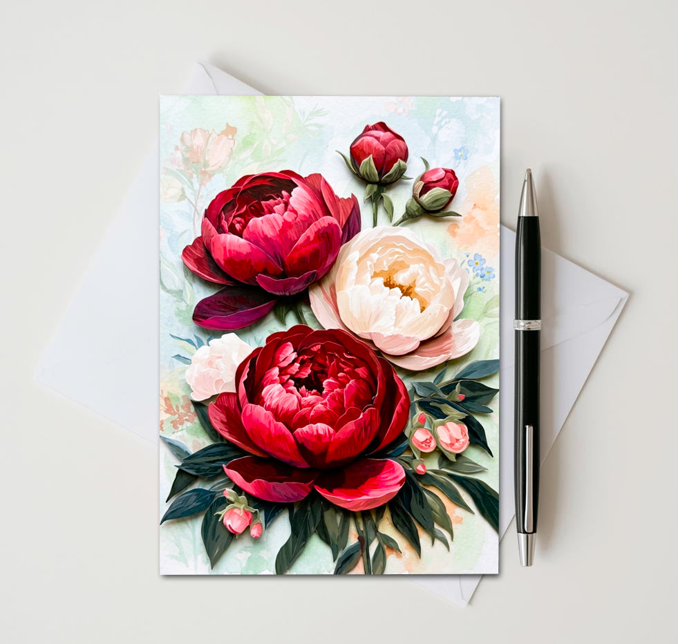 Peony Note Cards | Handmade Nature Stationey Set