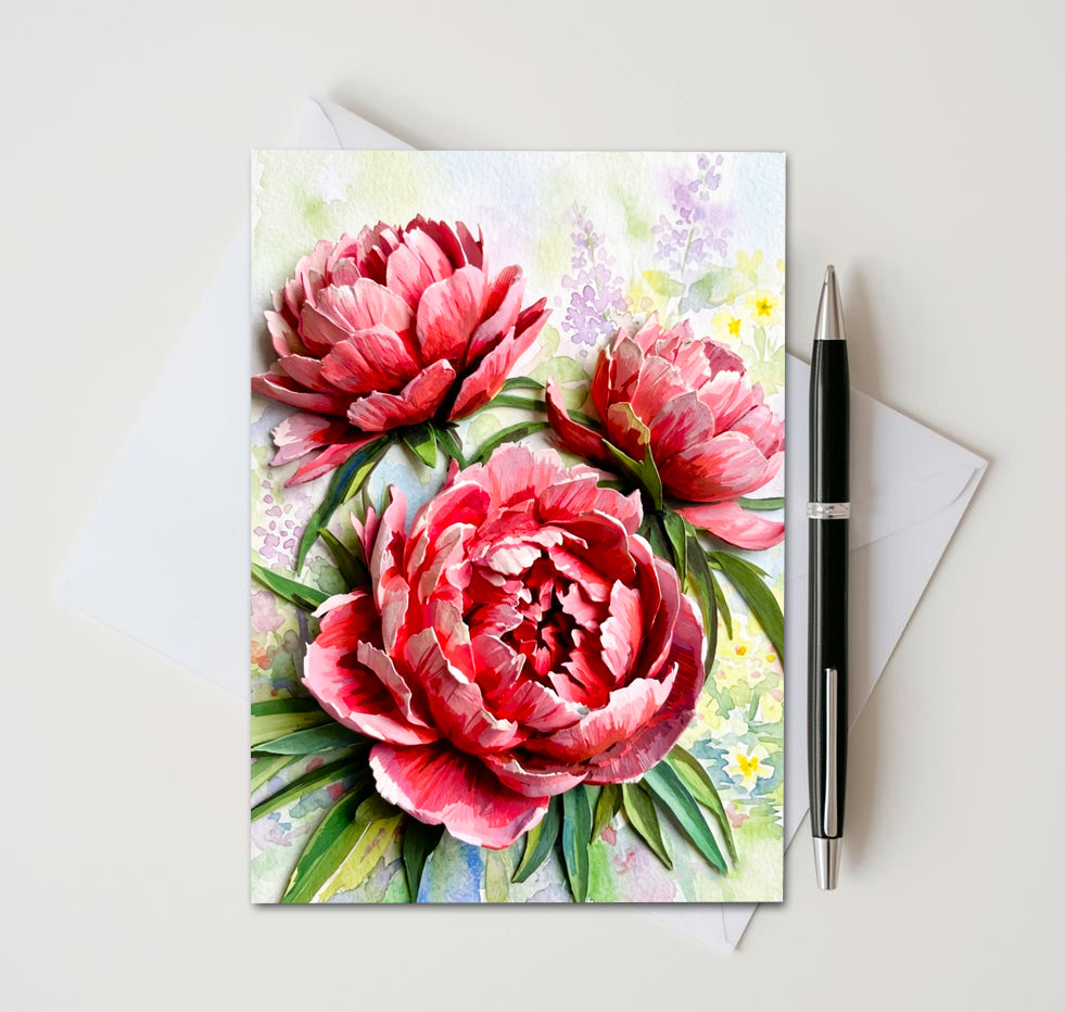 Peony Note Cards | Handmade Nature Stationey Set