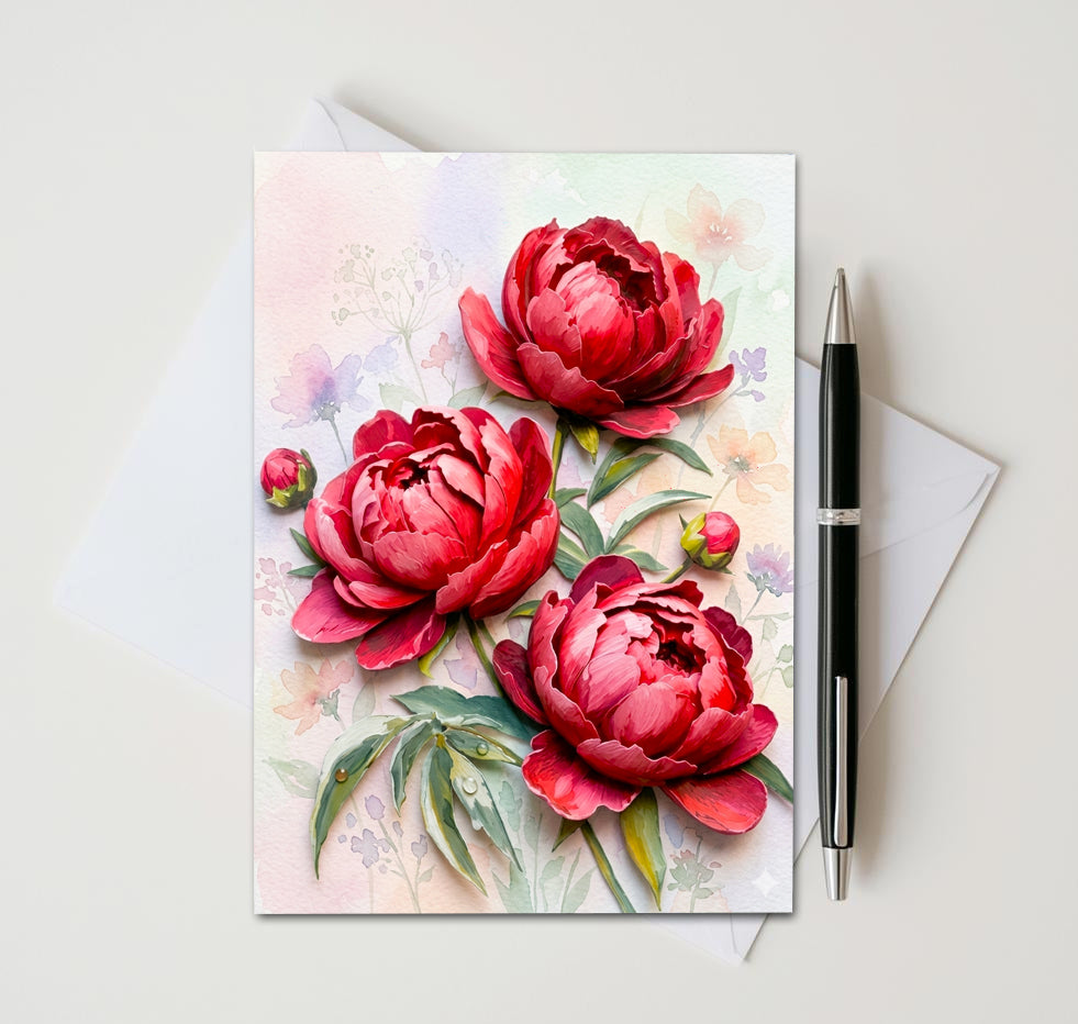 Peony Note Cards | Handmade Nature Stationey Set