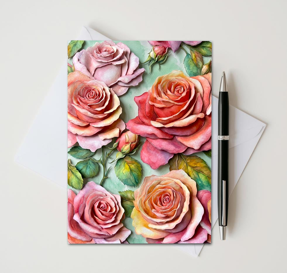 Peach Rose Note Cards Set of 8, Vintage Floral Blank 5X7 Greeting Cards, Botanical Garden Stationery, Romantic Flower Lover Gift Pack