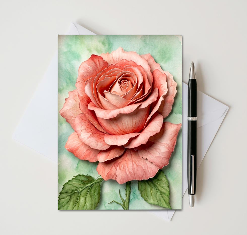 Peach Rose Note Cards Set of 8, Vintage Floral Blank 5X7 Greeting Cards, Botanical Garden Stationery, Romantic Flower Lover Gift Pack
