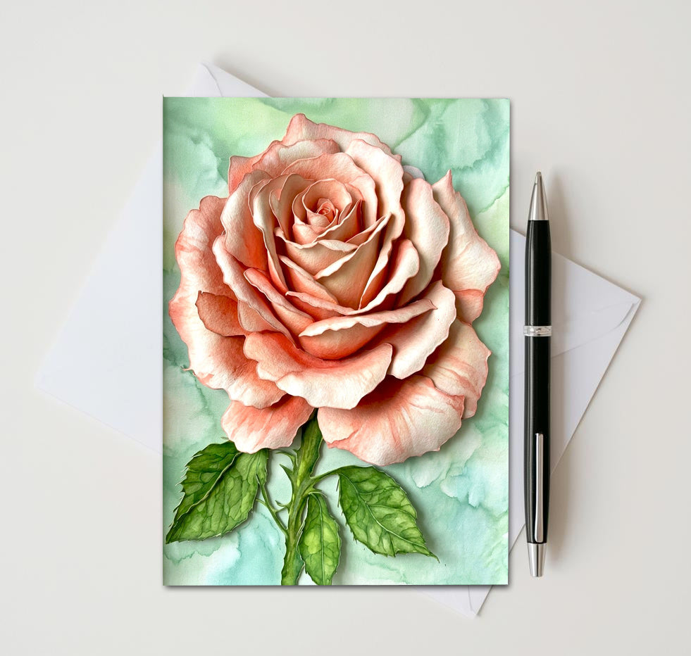 Peach Rose Note Cards Set of 8, Vintage Floral Blank 5X7 Greeting Cards, Botanical Garden Stationery, Romantic Flower Lover Gift Pack