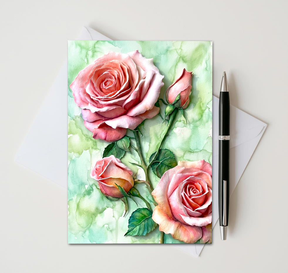 Peach Rose Note Cards Set of 8, Vintage Floral Blank 5X7 Greeting Cards, Botanical Garden Stationery, Romantic Flower Lover Gift Pack