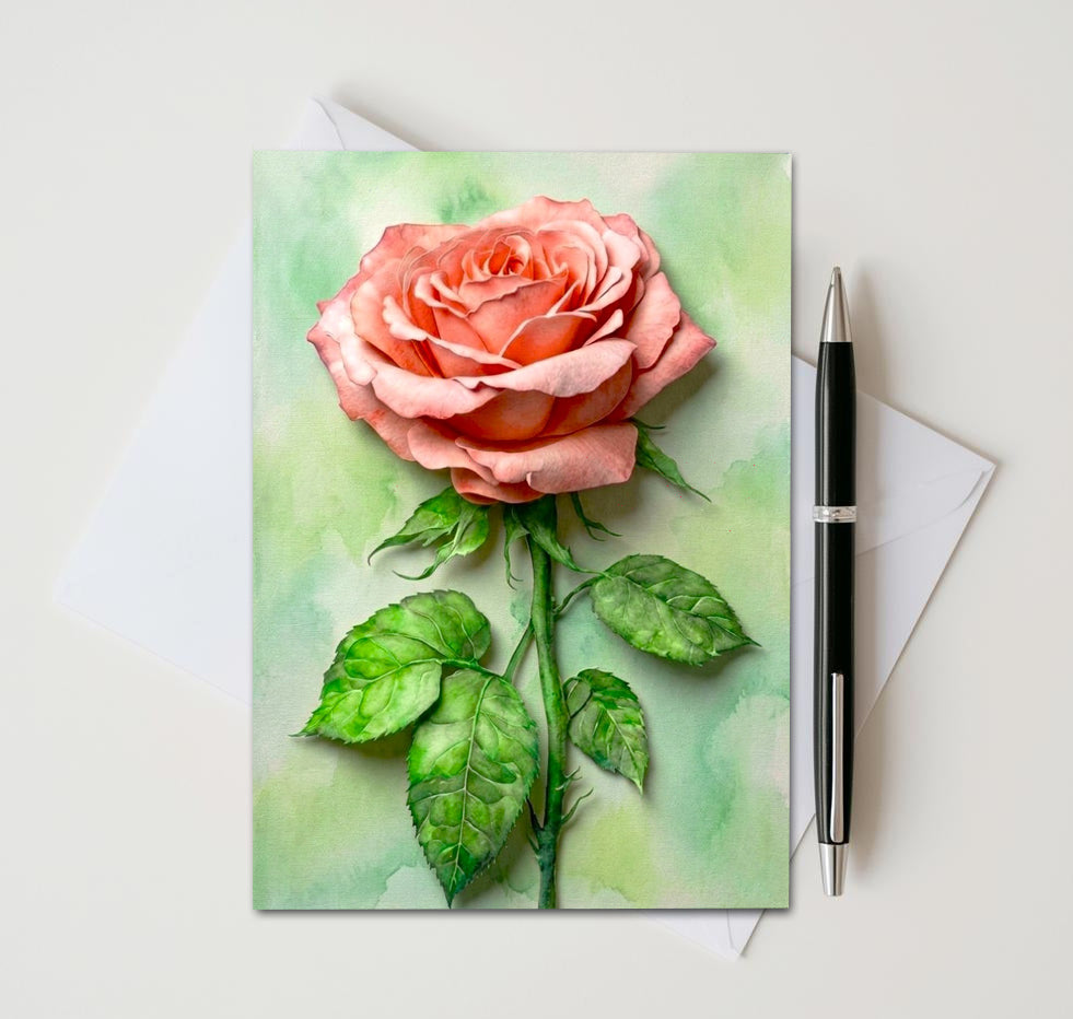 Peach Rose Note Cards Set of 8, Vintage Floral Blank 5X7 Greeting Cards, Botanical Garden Stationery, Romantic Flower Lover Gift Pack