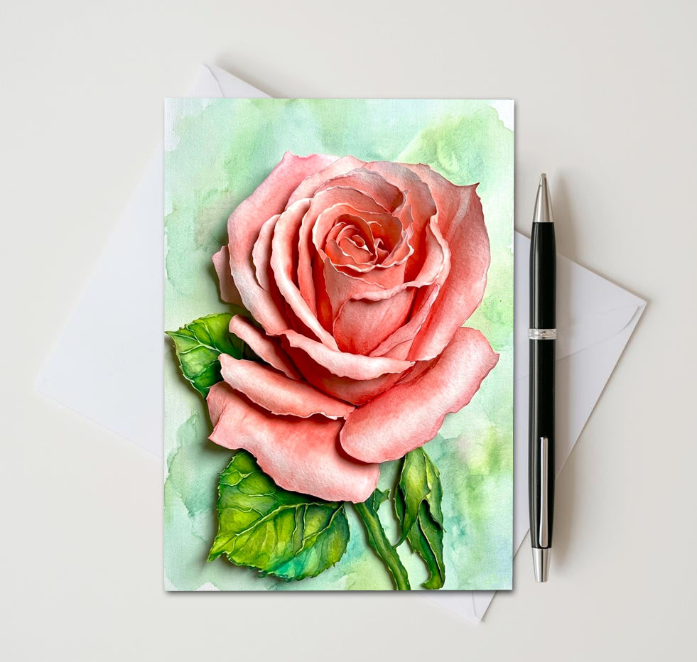 Peach Rose Note Cards Set of 8, Vintage Floral Blank 5X7 Greeting Cards, Botanical Garden Stationery, Romantic Flower Lover Gift Pack