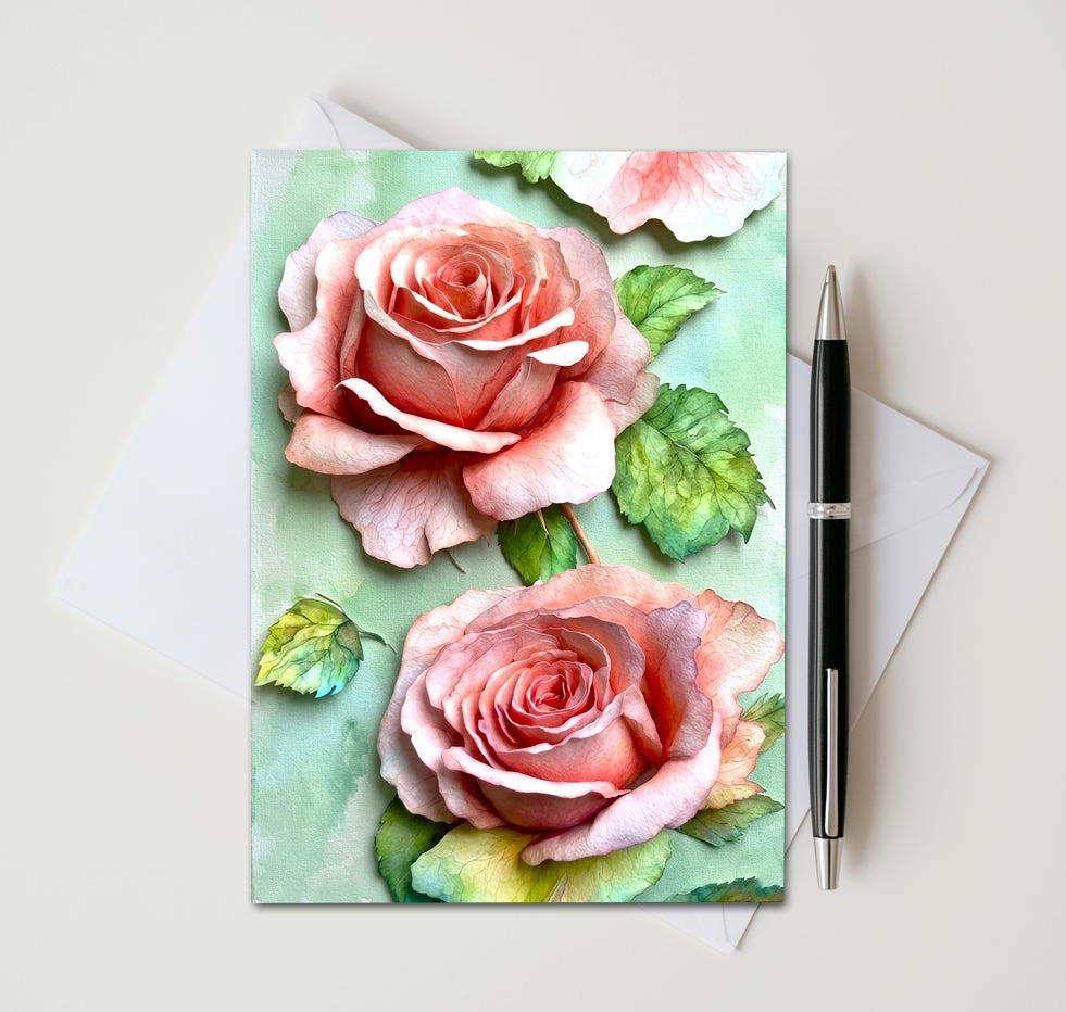 Peach Rose Note Cards Set of 8, Vintage Floral Blank 5X7 Greeting Cards, Botanical Garden Stationery, Romantic Flower Lover Gift Pack