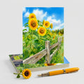 Sunflower Fence Note Cards, Set Of 8 Handmade 5x7 Summer Floral Greeting Cards