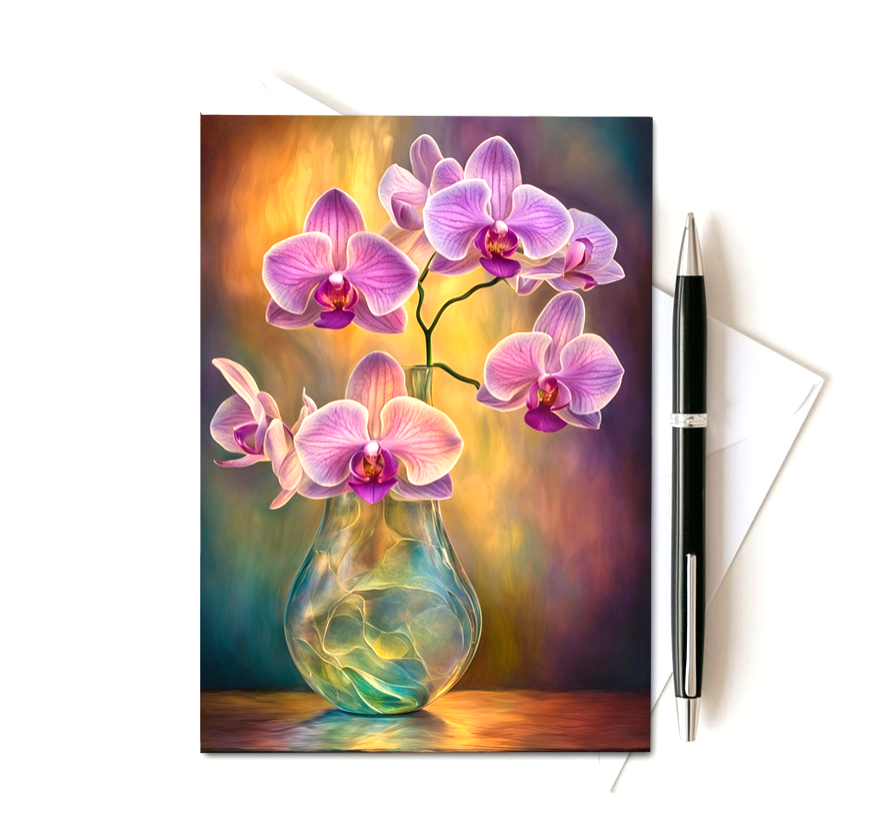 Elegant Orchids Note Card | Handmade Nature Stationery