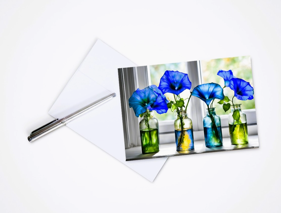 Blue Morning Glory Note Card | Handmade Nature Stationery