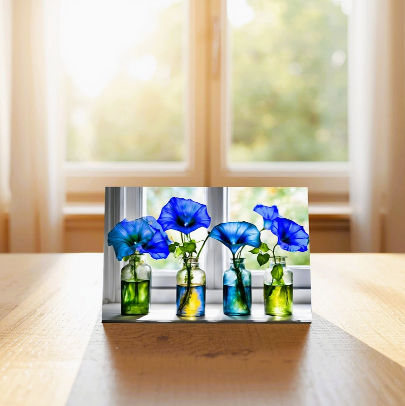 Blue Morning Glory Note Card | Handmade Nature Stationery