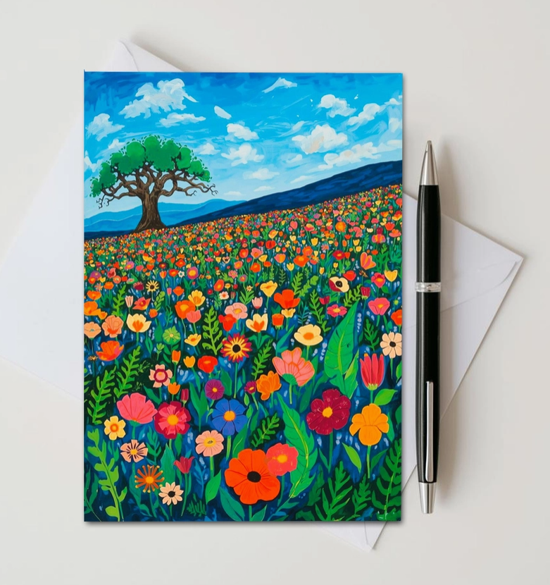 Floral Meadow Note Card | Handmade Nature Stationery