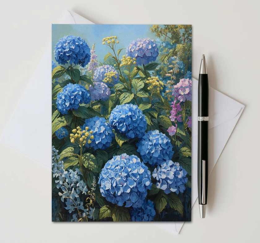 Estate Blue Hydrangea Note Card | Handmade Nature Stationery