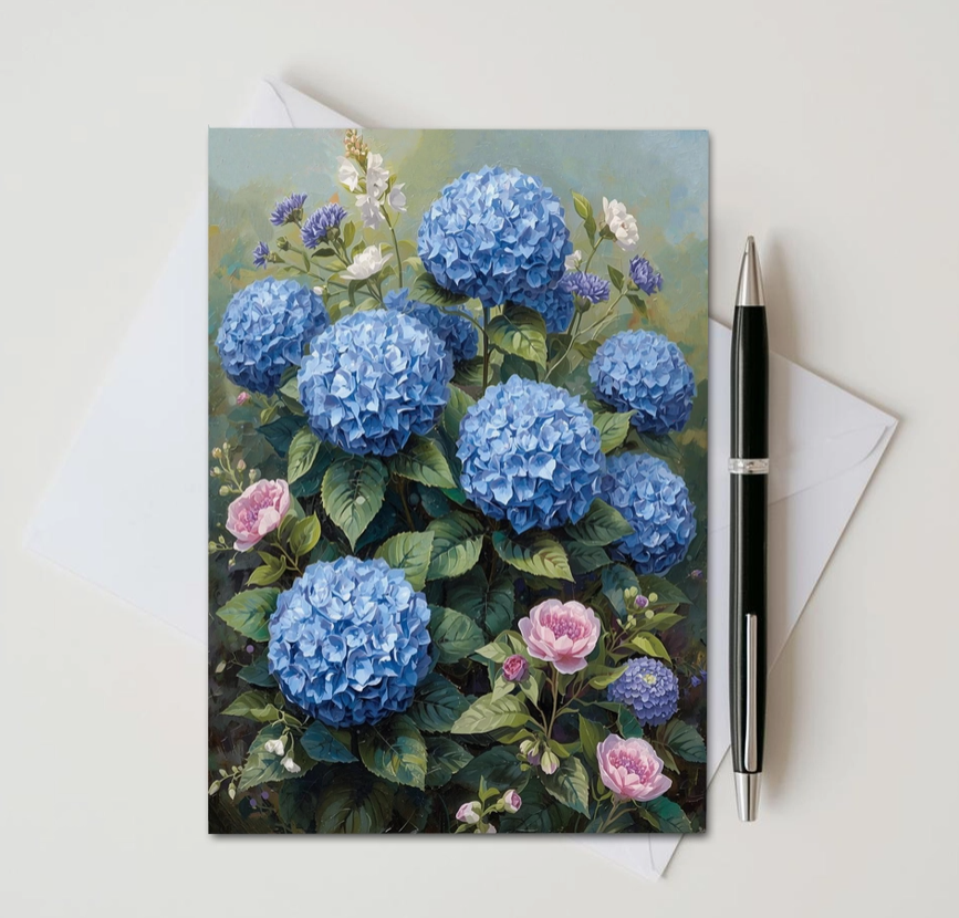 Indigo Hydrangea Note Card | Handmade Nature Stationery