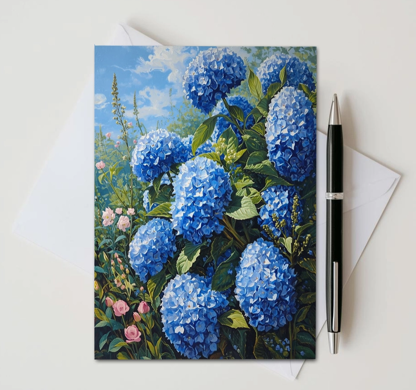 Cerulean Hydrangea Note Card | Handmade Nature Stationery
