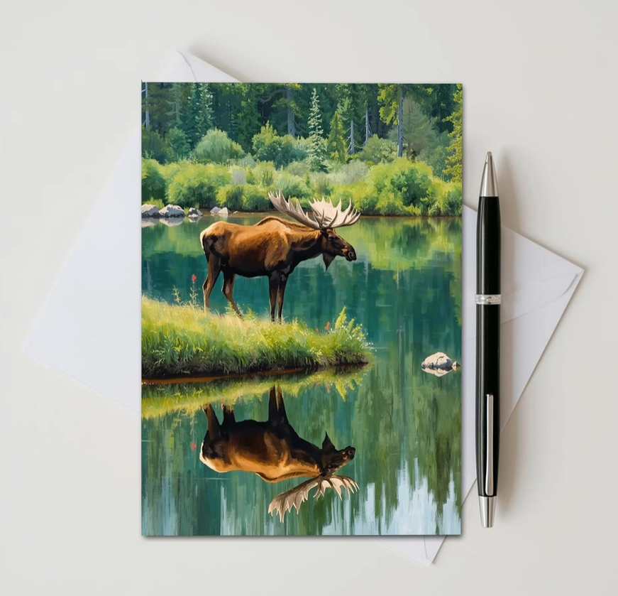 Moose Reflection Note Card | Handmade Nature Stationery