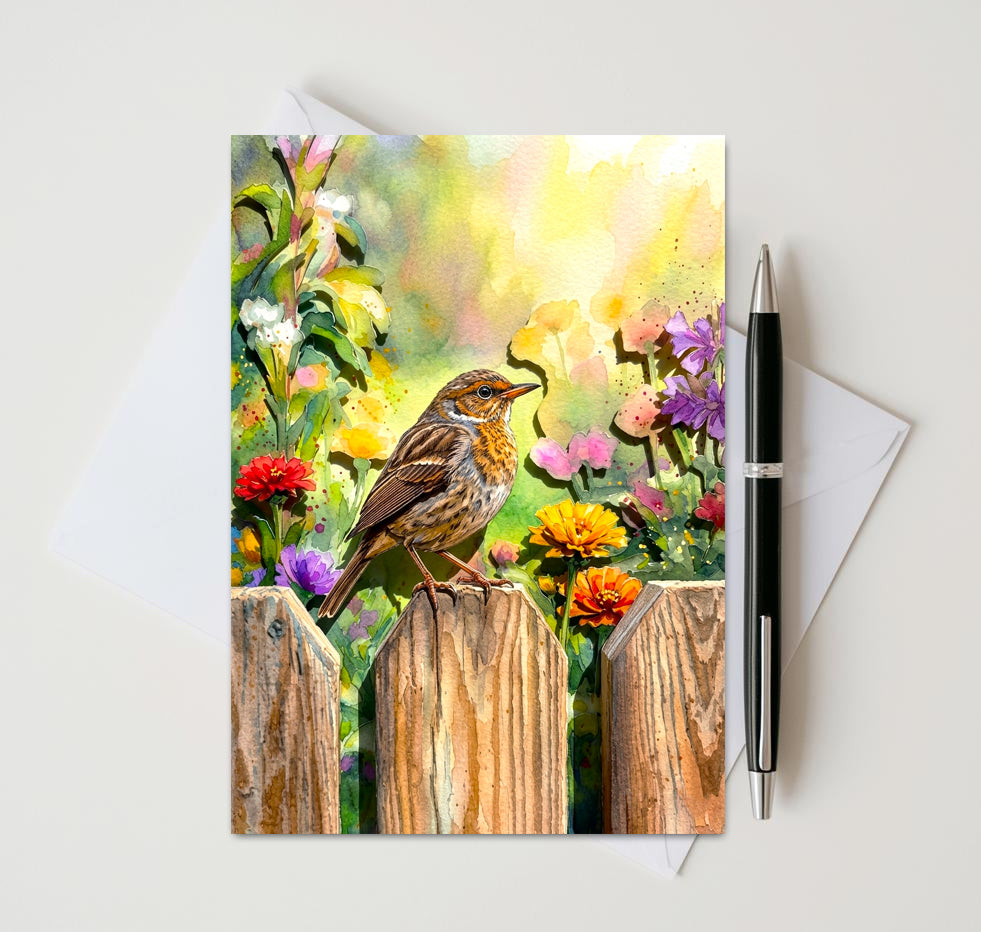 Garden Songbird Note Cards, Set of 8 Handmade 5x7 Rustic Floral Bird Cards