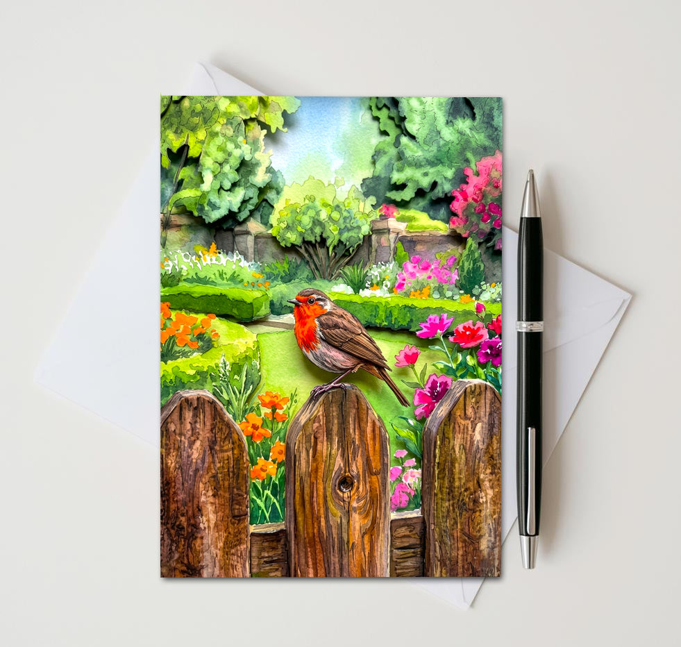 Garden Songbird Note Cards, Set of 8 Handmade 5x7 Rustic Floral Bird Cards