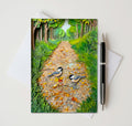 Chickadee Path Note Card, Handmade 5x7 Bird Nature Greeting Card