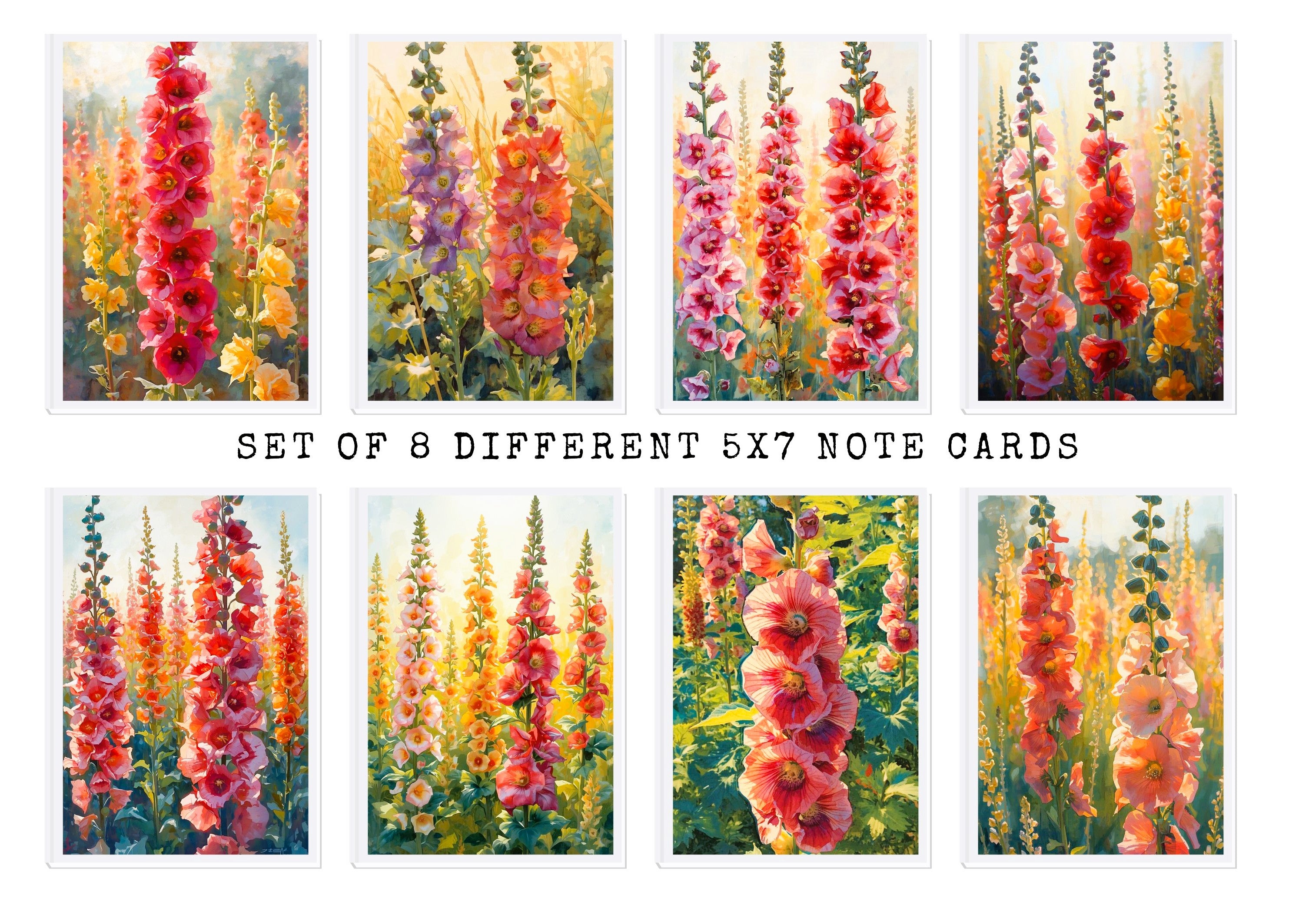 Hollyhock Note Cards | Handmade Nature Stationery Set