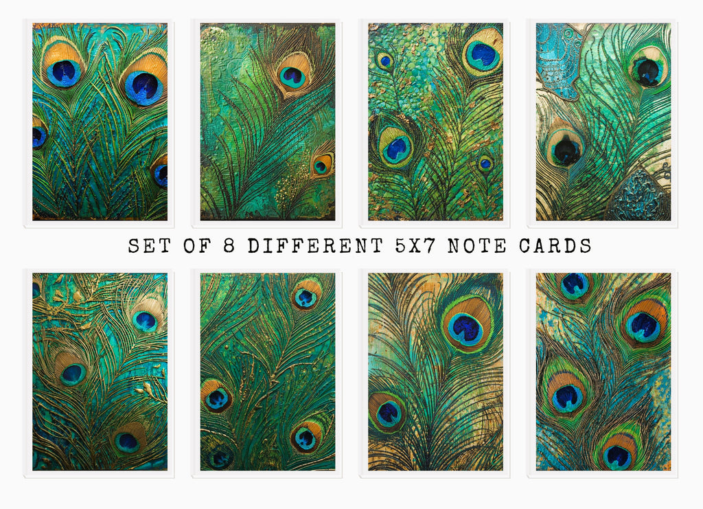 Peacock Feather Note Cards | Handmade Nature Stationery Set