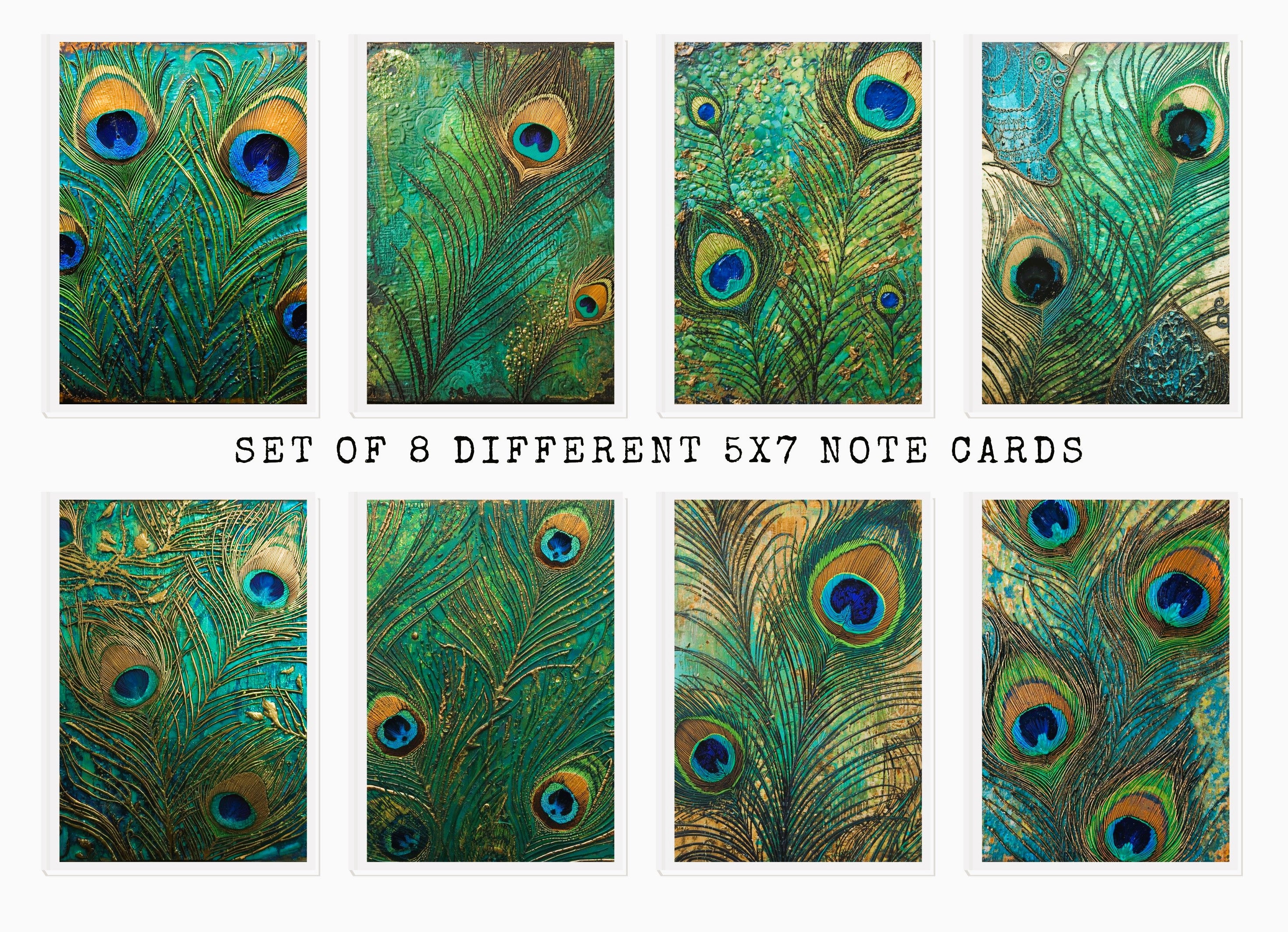 Peacock Feather Note Cards | Handmade Nature Stationery Set