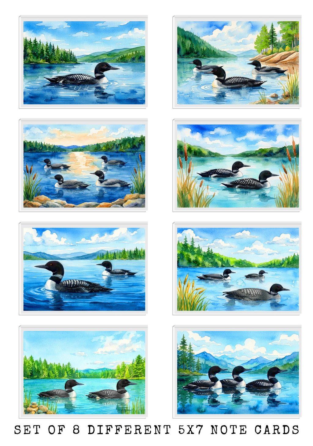 Loons On The Lake Note Cards | Handmade Nature Stationery Set