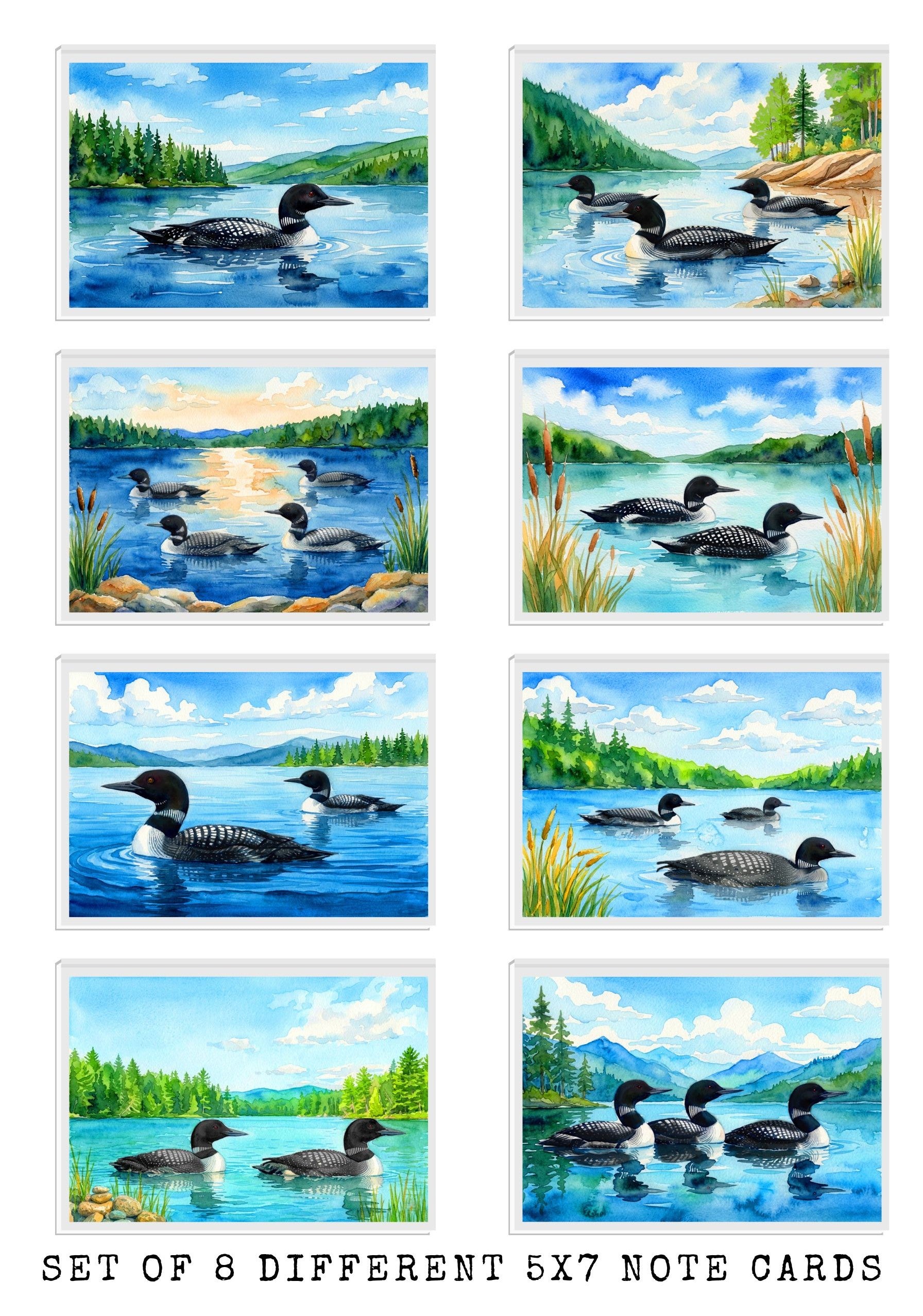 Loons On The Lake Note Cards | Handmade Nature Stationery Set