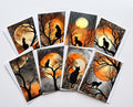 Black Cat Halloween Note Cards Set of 8, Full Moon Gothic Blank 5x7 Greeting Cards, Spooky Autumn Stationery, Witchy Cat Lover Gift
