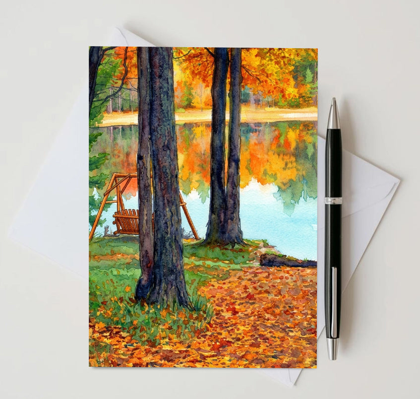 Peaceful Fall Lake Note Card | Handmade Nature Stationery
