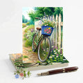 Vintage Bicycle Floral Note Cards, Set Of 8 Handmade 5x7 Garden Greeting Cards